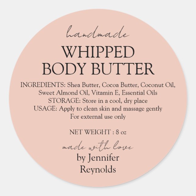 Pink Pastel Handmade Body Butter Organic Classic Runder Aufkleber (Vorderseite)