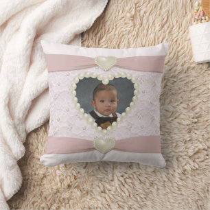 Pink Pastel Lace Pearl Baby Photo Jeu Oreiller