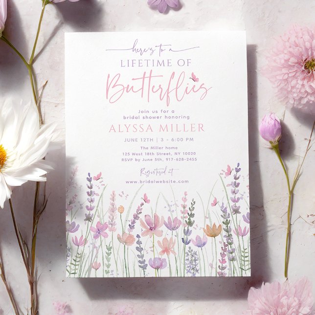 Pink Pastel Lifetime of Butterflies Bridal Shower Einladung (Von Creator hochgeladen)