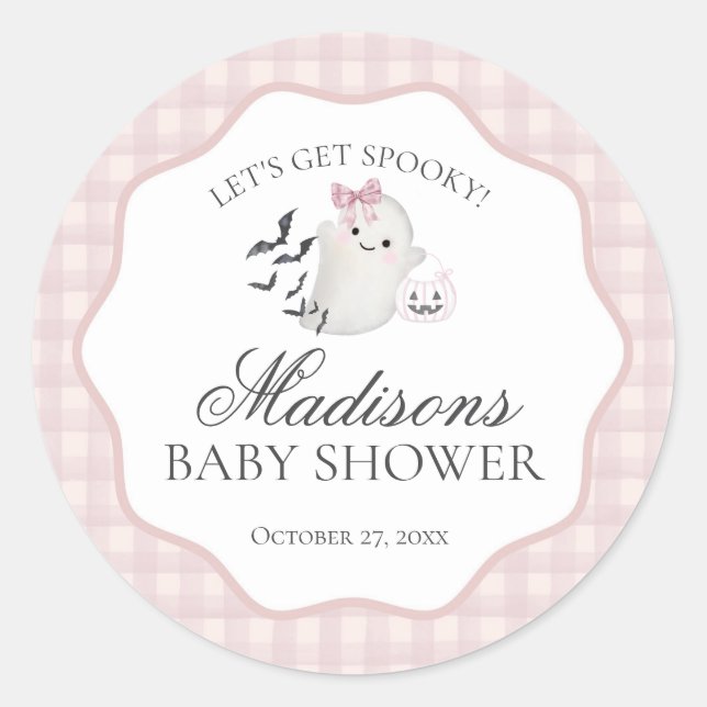 Pink Pastel Little Boo Ghost Baby Dusche Siegel Runder Aufkleber (Vorderseite)