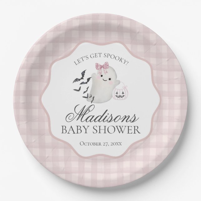 Pink Pastel Little Boo Ghost Baby Shower Dessert Pappteller (Vorderseite)