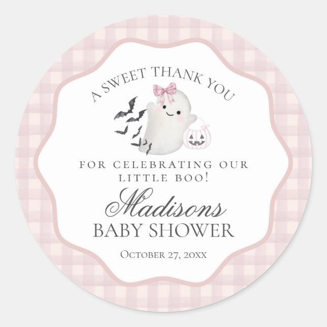 Pink Pastel Little Boo Ghost Baby Shower Favor Runder Aufkleber (Vorderseite)