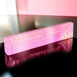 Pink Pastel Ombre Glitzer Sparkle Haare Makeup Namensplakette
