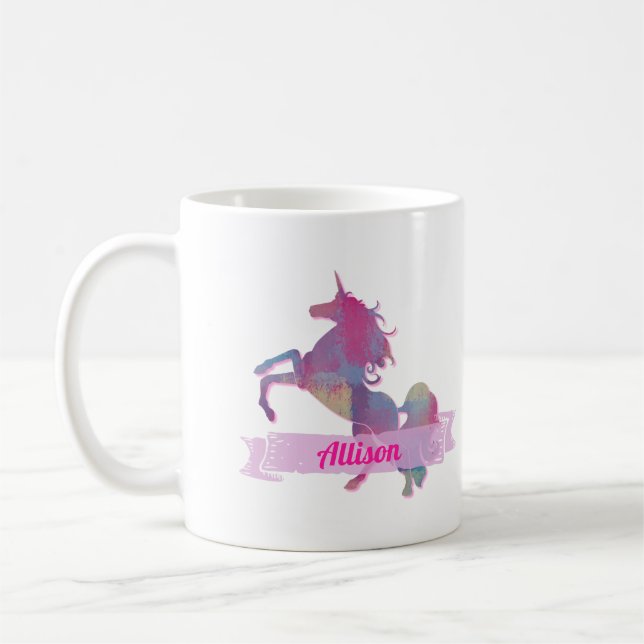 Pink Pastel Patchwork Einhorn Silhouette Design Co Kaffeetasse (Links)