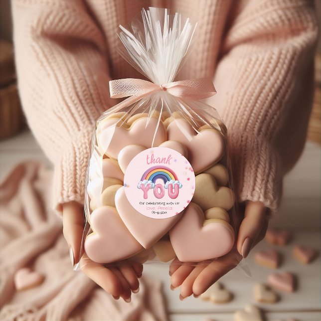 Pink Pastel Rainbow Birthday Thank You Runder Aufkleber (Von Creator hochgeladen)