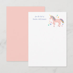 Pink Pastel Rainbow Unicorn Kinder Persönliche Not Dankeskarte