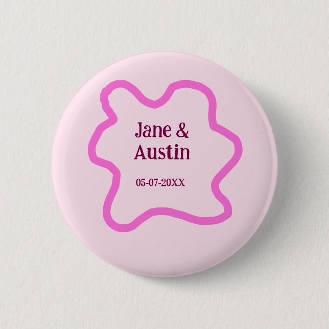 Pink pastel retro wedding border frame name date button (Vorderseite)