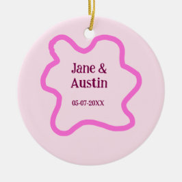 Pink pastel retro wedding border frame name date keramik ornament