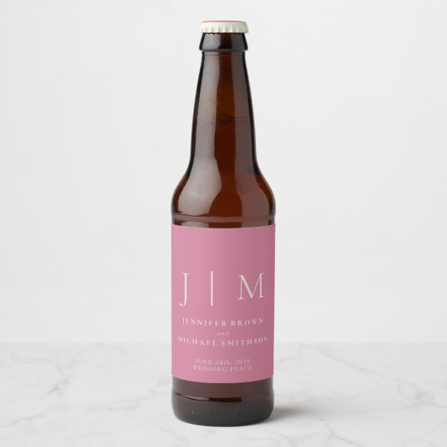 Pink Pastel Simple Minimalistic Drink Wedding Bierflaschenetikett (Vorderseite)