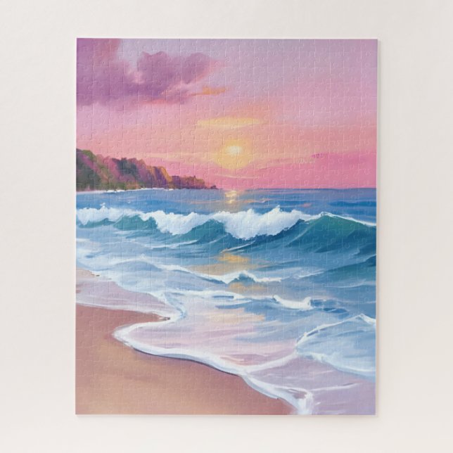 Pink Pastel Skies | Ocean Watercolor Beach Waves (Vertikal)