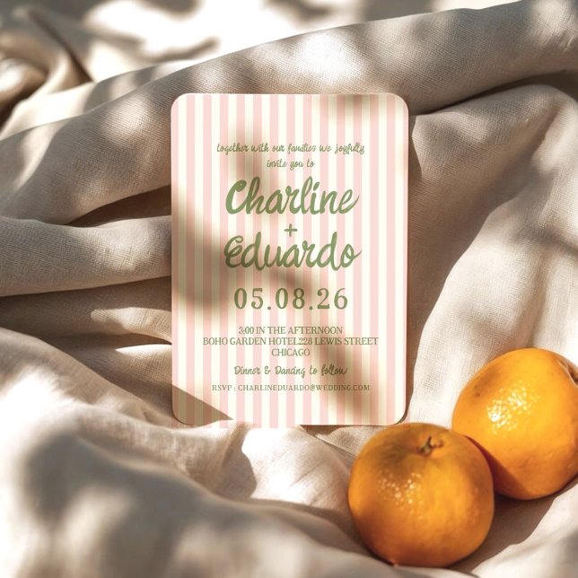 Pink Pastel Striping Whimsical Wedding Einladung (Von Creator hochgeladen)