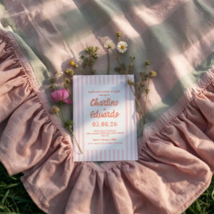 Pink Pastel Striping Whimsical Wedding Einladung