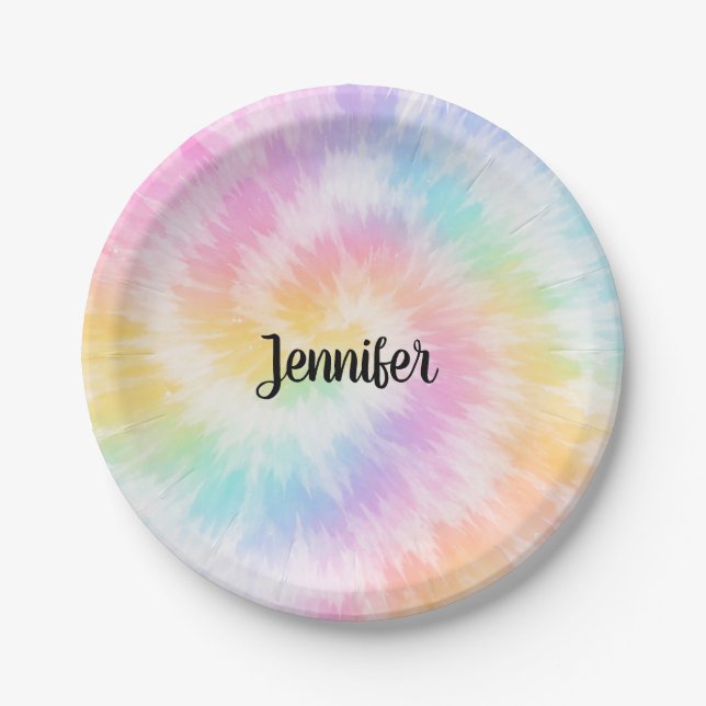 Pink Pastel Tie Dye Girly Chic                     Pappteller (Vorderseite)