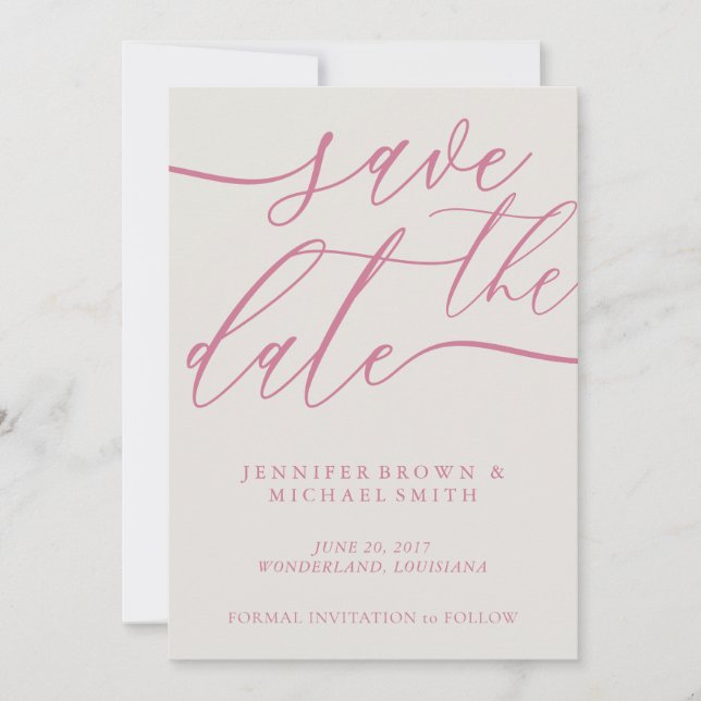 Pink Pastel Tone Script Photo Calligraphy Wedding Save The Date (Vorderseite)