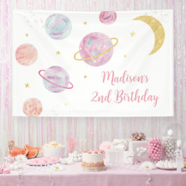 Pink Pastel Two the Moon Space Geburtstag Banner