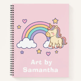 Pink Pastel Unicorn Rainbow Custom Name Notizbuch