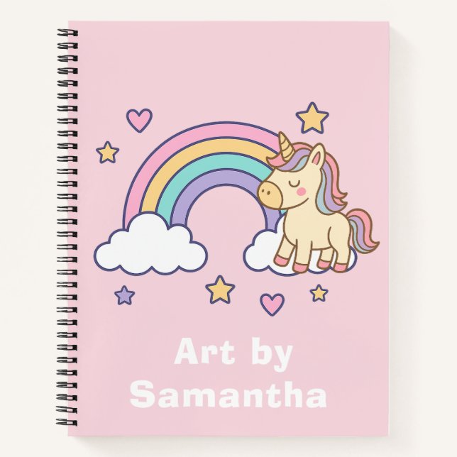 Pink Pastel Unicorn Rainbow Custom Name  Notizbuch (Vorderseite)