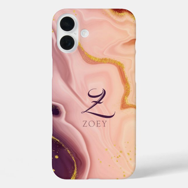 Pink Pastel Violet Glitzer Wasserfarbe individuell iPhone 16 Plus Hülle (Rückseite)