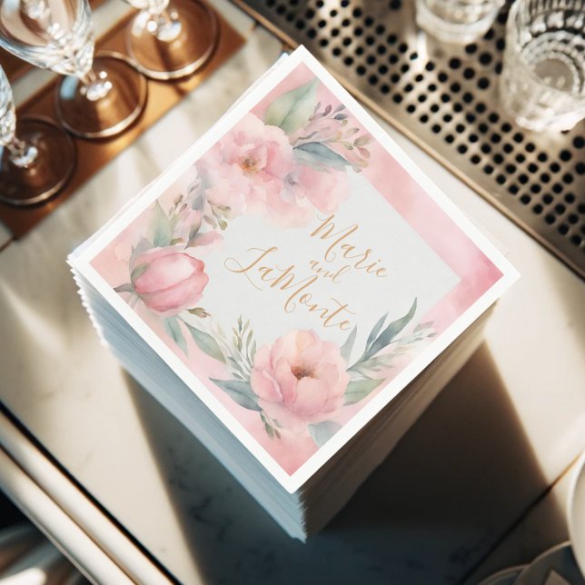 Pink Pastel Watercolor Blühende Hochzeit Napkins Serviette (Pink Pastel Floral Watercolor Wedding Napkins)