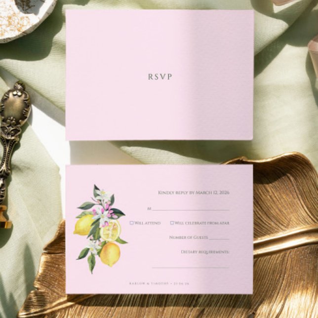 Pink Pastel Watercolor Citrus Wedding RSVP Card (Créateur téléchargé)
