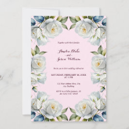 Pink Pastel Weiße Rose Blumenstrauß Hochzeit Einladung