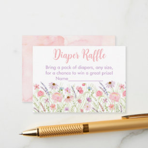 Pink Pastel Wildblume Babydusche Windelwanne Raffe Begleitkarte