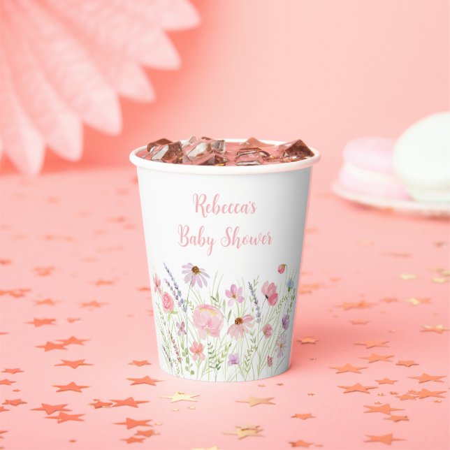 Pink Pastel Wildblume Kinderdusche Pappbecher (Insitu)