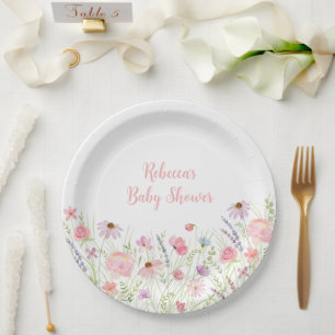 Pink Pastel Wildblume Kinderdusche Pappteller