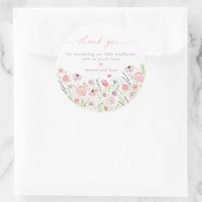Pink Pastel Wildblume Kinderdusche Runder Aufkleber (Tasche)