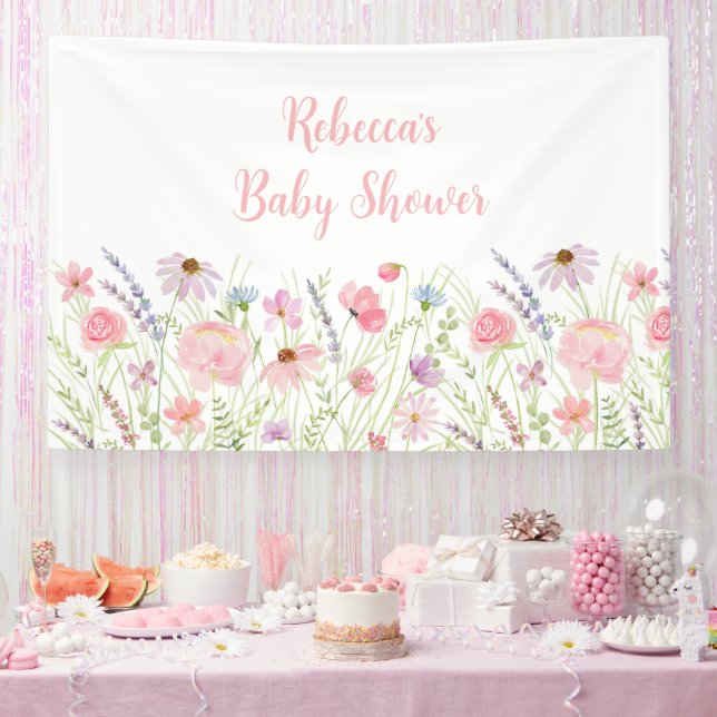 Pink Pastel Wildblume Meadow Baby Dusche Banner (Party)