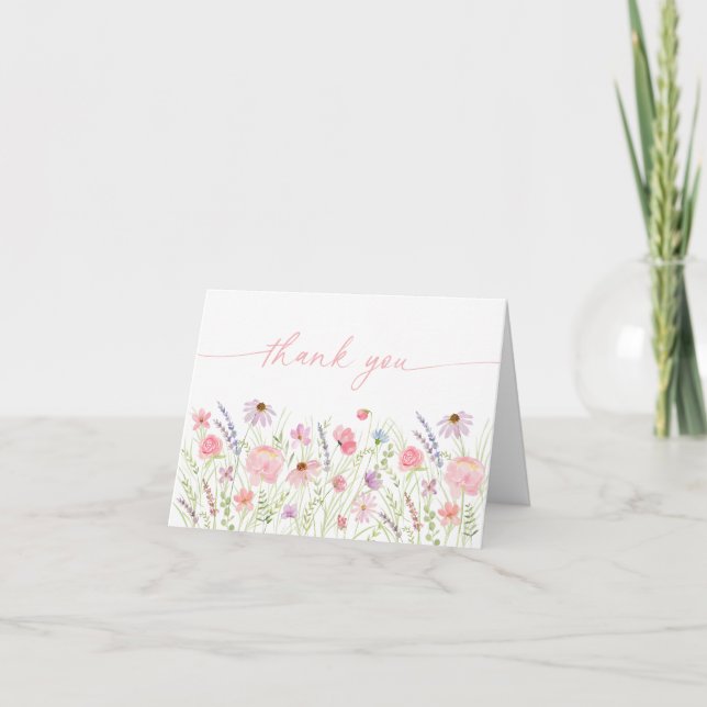 Pink Pastel Wildblume Meadow Baby Dusche Dankeskarte (Vorderseite)