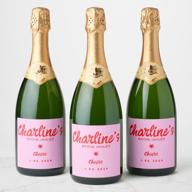 Pink Pastell Handwriting Retro Brautparty (Flaschen)