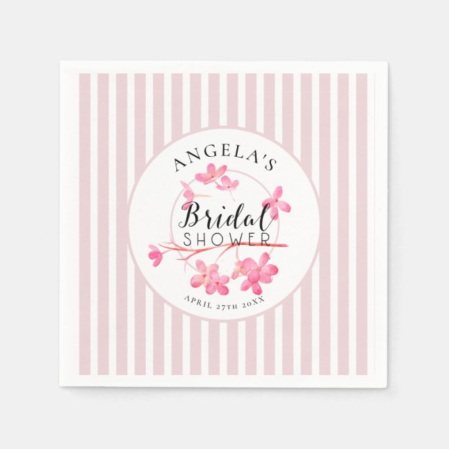 Pink Pastellfarben Primrose Streifen Brautparty Serviette (Vorderseite)