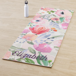 Pink pastellfarbene Blume, wasserfarben mit Namen Yogamatte