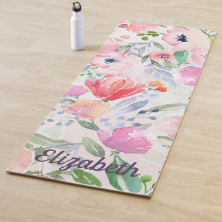 Pink pastellfarbene Blume, wasserfarben mit Namen Yogamatte