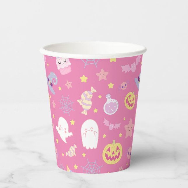 Pink Pasteloween Pattern Halloween Pappbecher (Vorderseite)