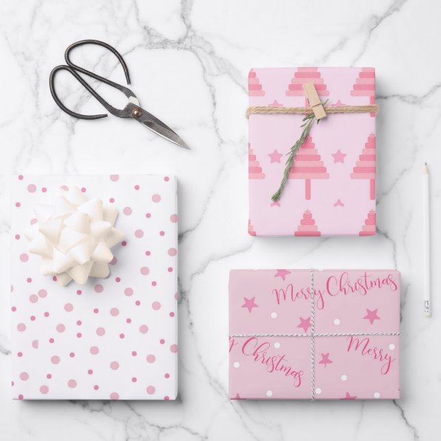 Pink Pastels Coordiniertes Weihnachtsfest Set von  Geschenkpapier Set (Vorderseite)