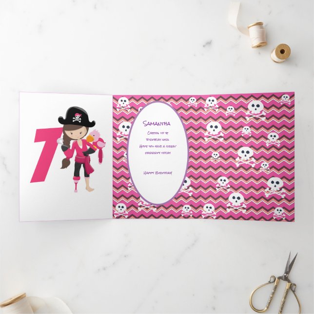 Pink Pastle Pirate Girl Dreifach Gefaltete Karte (Innenseite)