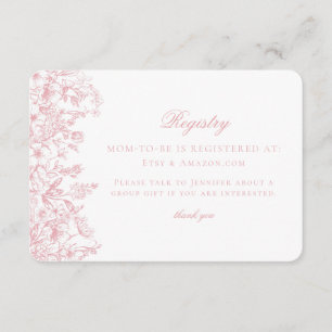 Pink Pastor Chinoiserie Floral Baby Registry Card Begleitkarte