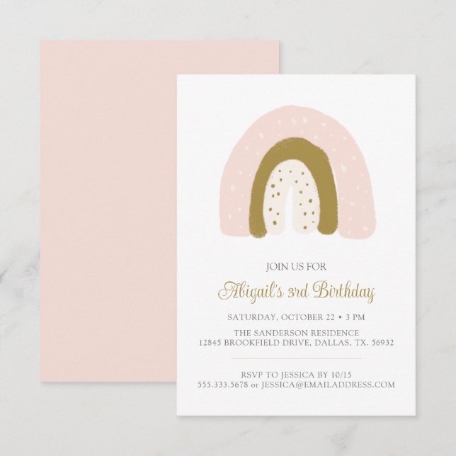 Pink Pastor Watercolor Rainbow Birthday Party Einladung (Vorne/Hinten)