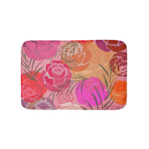 Pink pattern with flowers and plants badematte