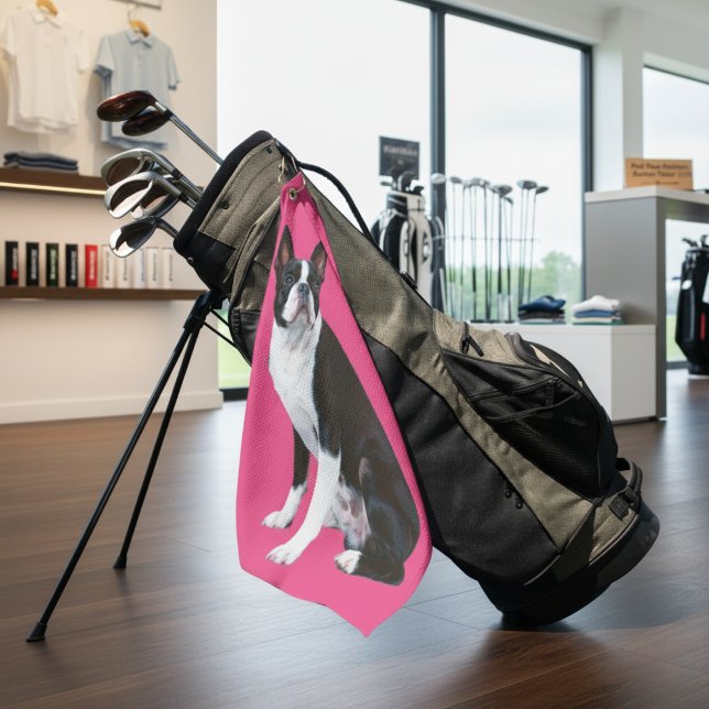 Pink Paw Fection: Boston Terrier Golf Towel Golfhandtuch (Pink Paw-fection: Boston Terrier Golf Towel)