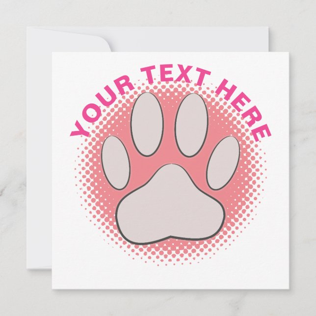 Pink Paw Print Custom Text Classic Round Sticker Einladung (Vorderseite)