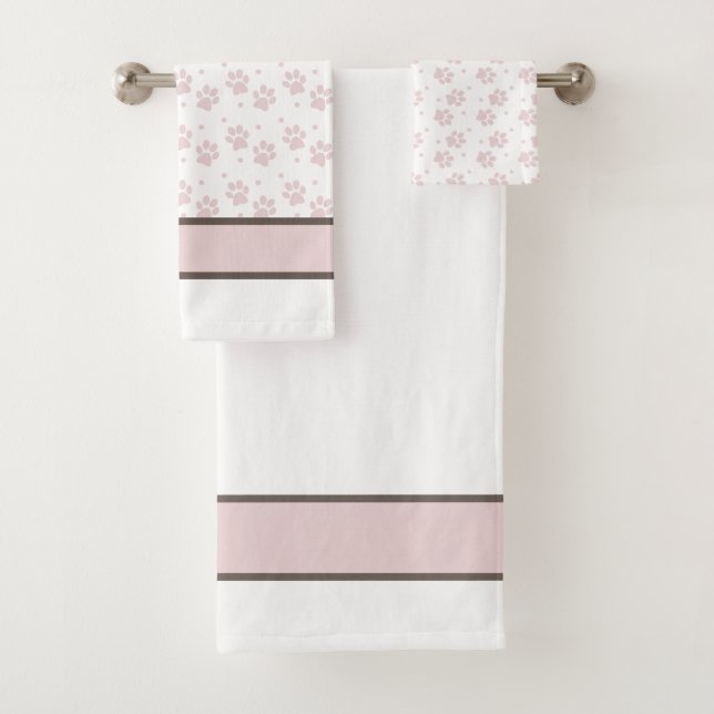 Pink Paw Print – Elegant Neutral Dog Lover Badhandtuch Set (Insitu)