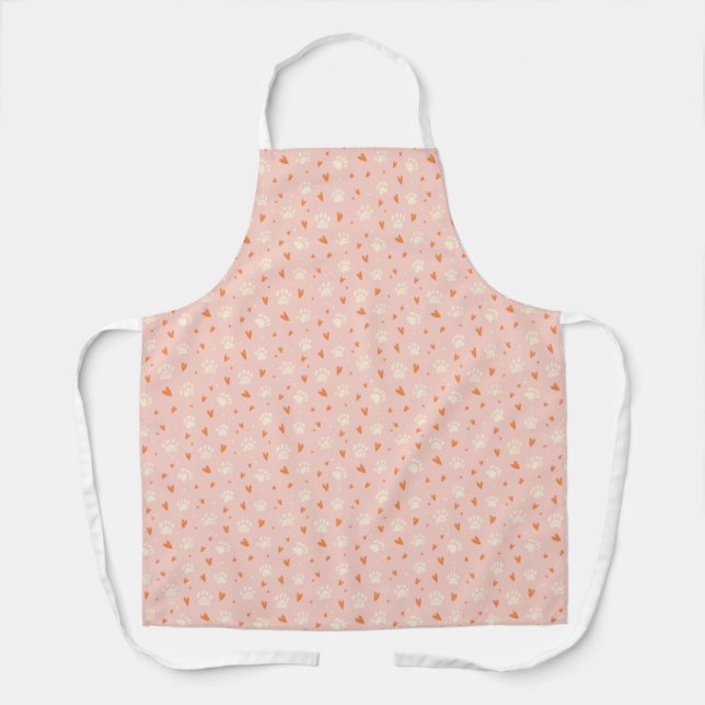 Pink Paw Print Heart Pattern Schürze (Vorderseite)