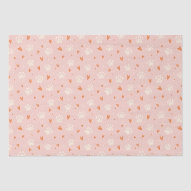 Pink Paw Print Heart Pattern Seidenpapier (Vorderseite)
