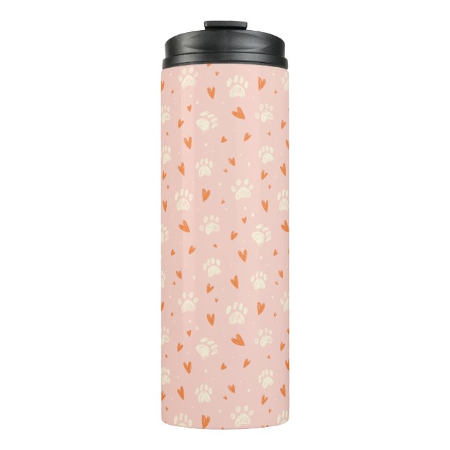 Pink Paw Print Heart Pattern Thermosbecher (Vorderseite)