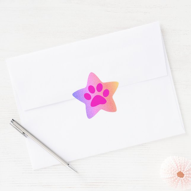 Pink Paw Prints Rose Gold Glitzer Niedlich Girly Stern-Aufkleber (Umschlag)