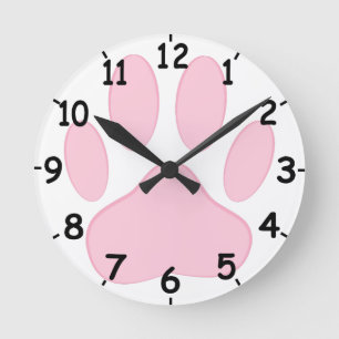 Pink Pawprint Runde Wanduhr