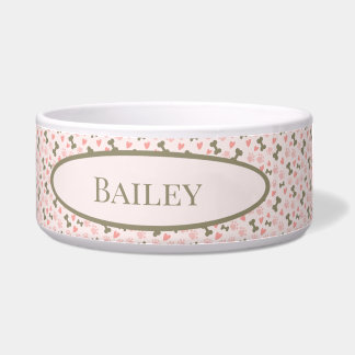 Pink Paws, Knochen & Herz Keramik Pet Bowl Napf